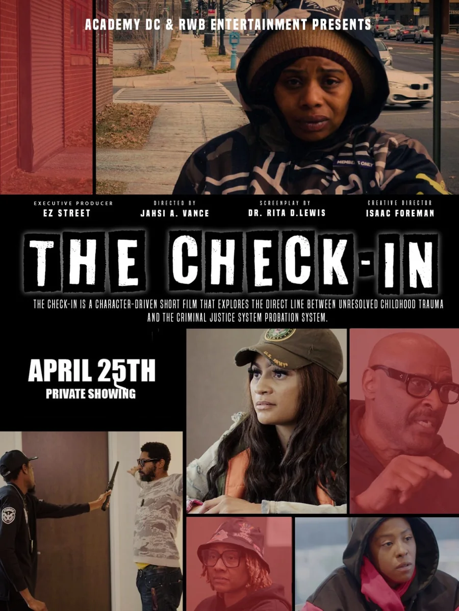 Poster for The Check-In, presented by Academy DC and RWB Entertainment, April 25th private showing